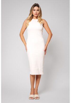 Rochie cambrata fara maneci - Crem