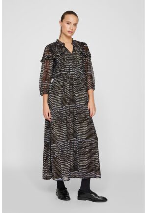 Rochie maxi cu maneci trei sferturi - Maro inchis/Gri deschis/Negru stins