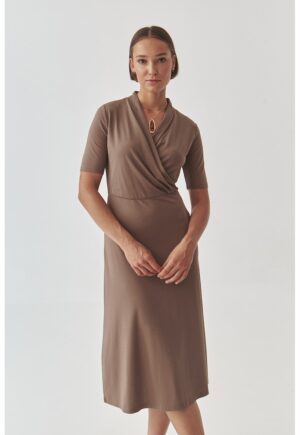 Rochie midi cu decolteu cache-coeur - Maro deschis