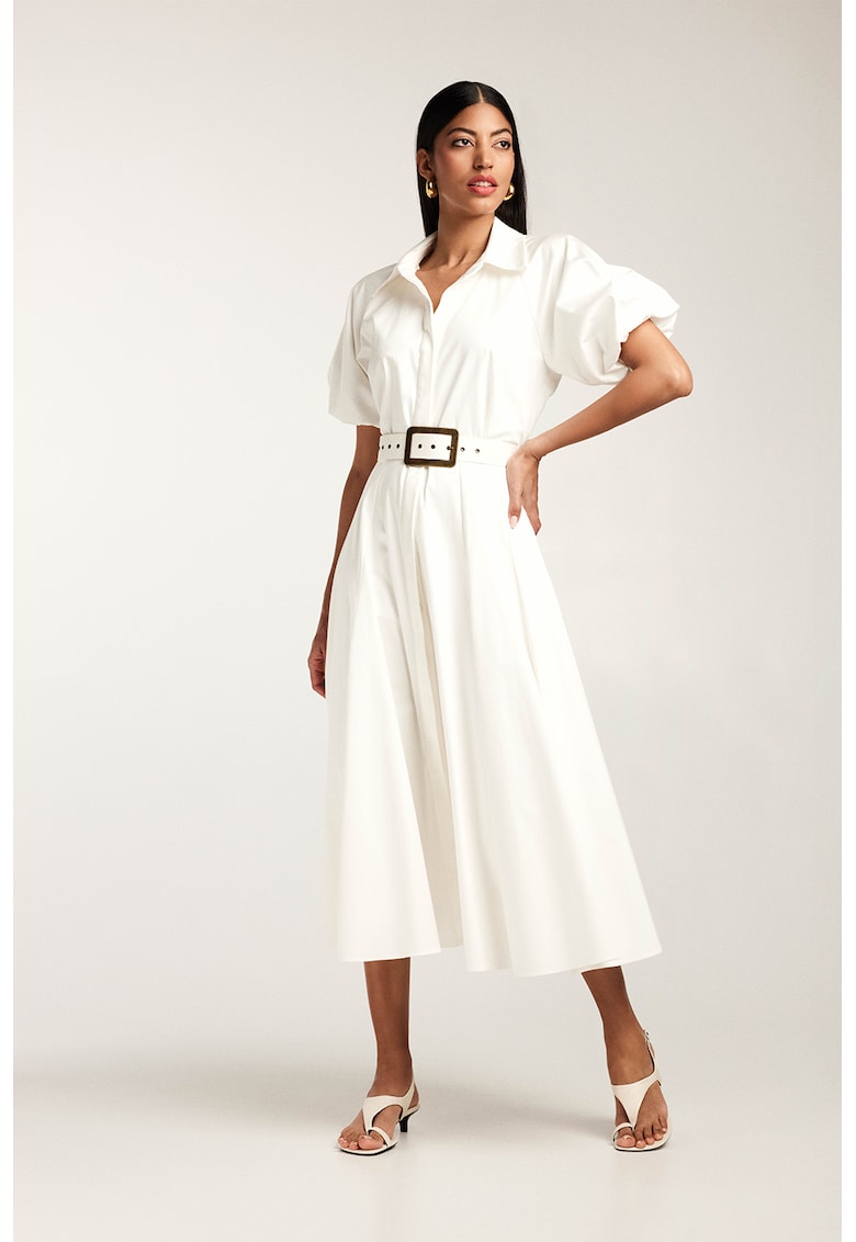 Rochie midi din bumbac tip camasa cu maneci scurte Oman