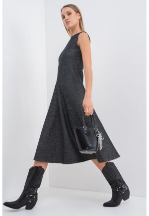Rochie midi fara maneci -cu croiala in A Saphir - Negru melange