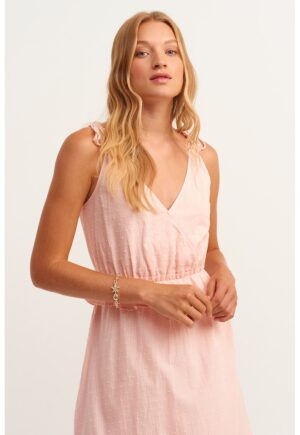 Rochie midi evazata cu volane - Piersica