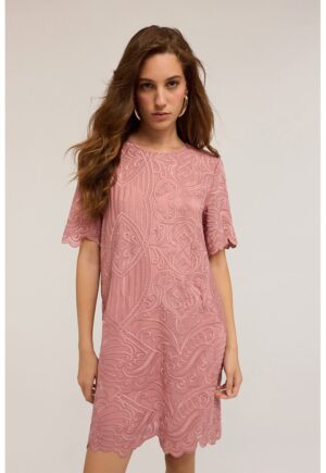 Rochie mini cu croiala dreapta si maneci scurte - Roz prafuit