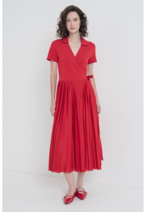 Rochie petrecuta cu guler ascutit - Rosu