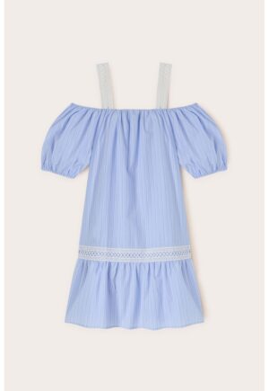 Rochie cu croiala in A si decolteu pe umeri - Albastru lavanda