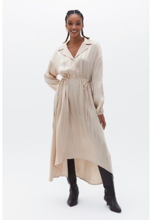 Rochie lunga asimetrica cu decolteu in V - Bej deschis