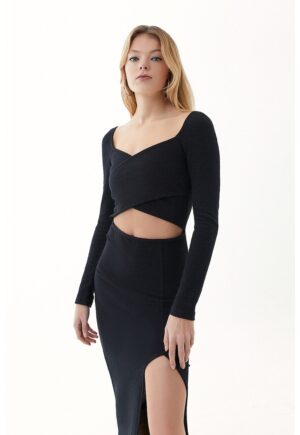 Rochie cambrata cu decupaj frontal Jackbelcut - Negru