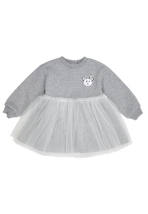 Rochie cu maneca lunga si iepuras - cu tull -  - Little Ballerina - Gri Melanje - pentru fetite - Gri