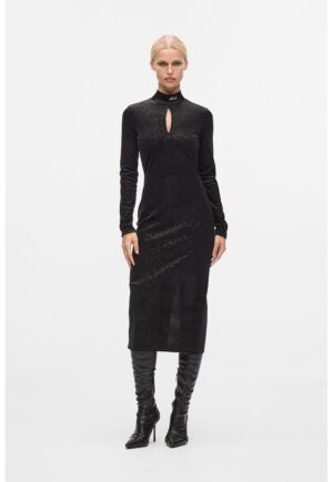 Rochie midi catifelata - Negru