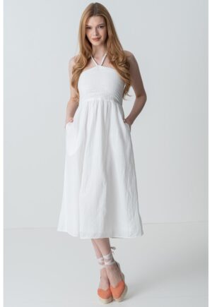 Rochie midi cu croiala evazata - Alb