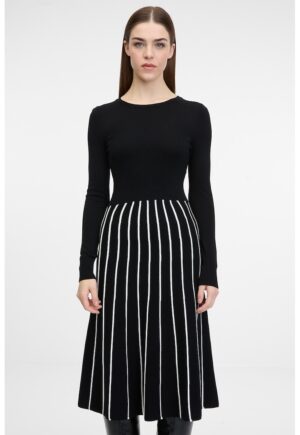 Rochie in dungi cu design 2in1 - Alb/Negru