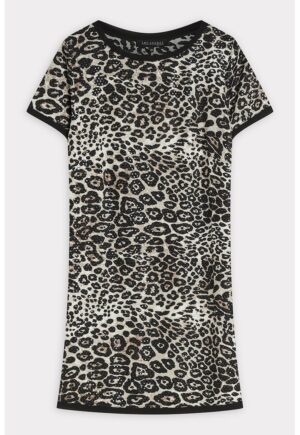 Rochie cu model si maneci scurte - Negru stins/Bej deschis