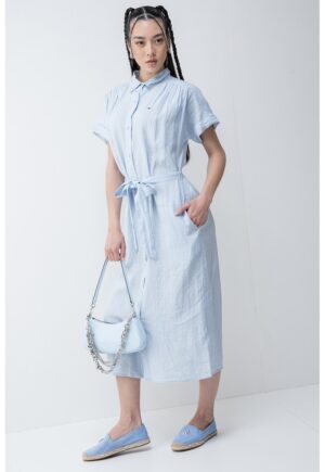 Rochie-camasa de in cu maneci scurte - Albastru lavanda