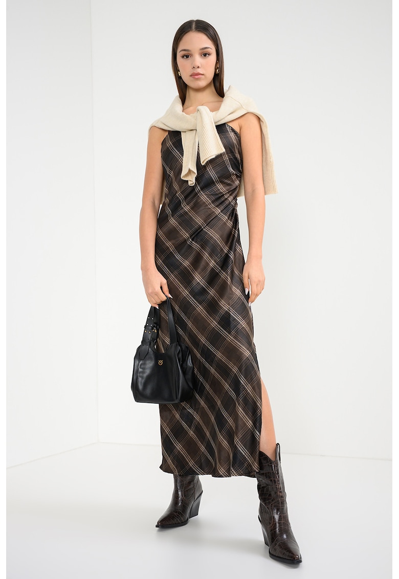 Rochie cu croiala in A fara maneci - Maro inchis/Negru