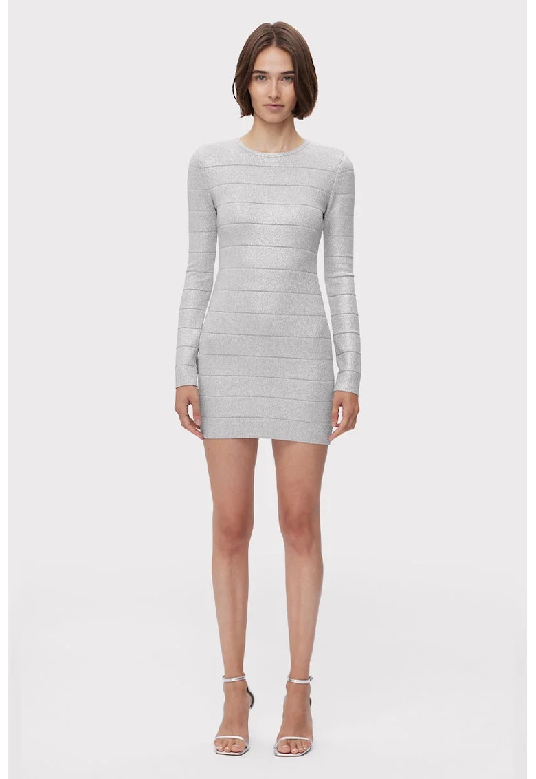 Rochie mini cu decolteu rotund si inchidere cu fermoar - Argintiu