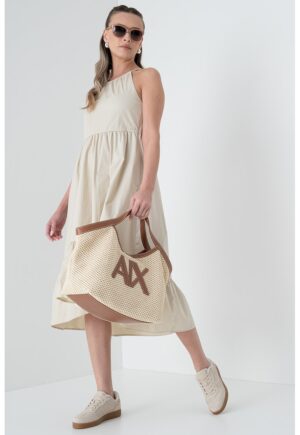 Rochie midi cu decolteu halter - Bej deschis