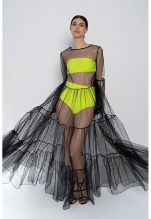 Rochie maxi din tul transparent Alena - Negru