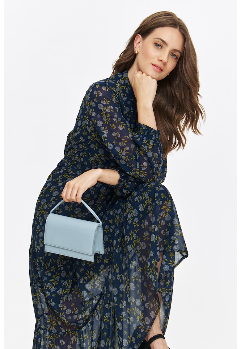 Rochie lunga cu croiala evazata si model floral - Bleumarin