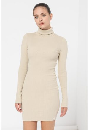 Rochie bodycon mini cu guler inalt - Maro camel