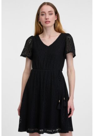 Rochie cu decolteu in V si model pointelle - Negru