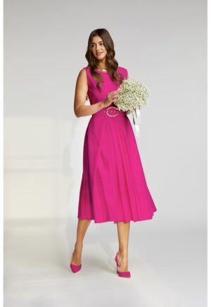 Rochie midi cu croiala in A si curea Vienna - Fucsia