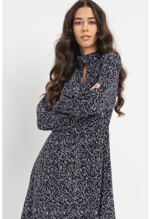 Rochie midi evazata - Alb/Negru/Lila