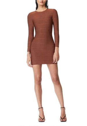 Rochie bodycon cu maneca lunga - Maro