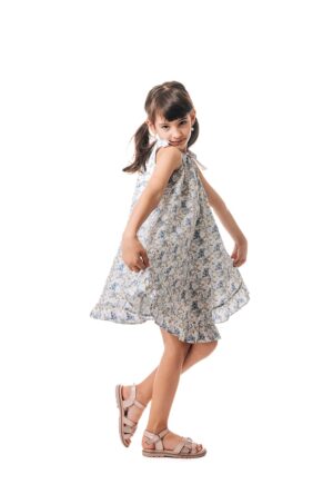 Rochie mini evazata din bumbac - Verde/Albastru glaciar