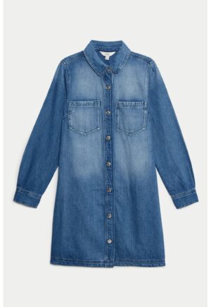 Rochie scurta din denim - Albastru inchis/Alb murdar