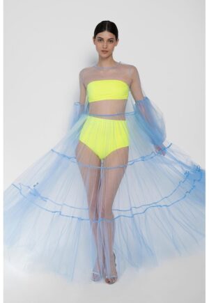 Rochie maxi din tul transparent Alena - Albastru pastel