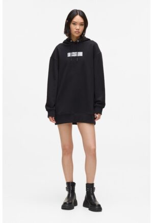 Rochie-hanorac scurta cu imprimeu logo - Negru