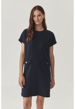 Rochie uni cu buzunare decorative Menirko - Albastru ultramarin