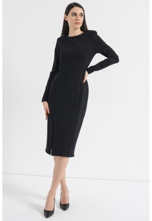 Rochie midi cu slit lateral - Negru