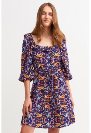 Rochie evazata cu model - Portocaliu/Ametist