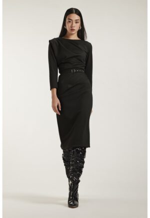 Rochie midi cu drapaj - Negru