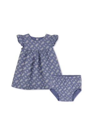 Set de rochie si chiloti cu model - 2 piese - Albastru prafuit