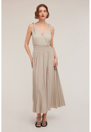 Rochie maxi cu decolteu in V si pliuri - Grej