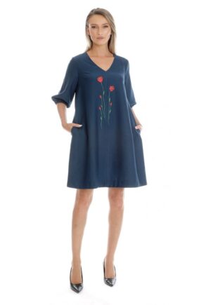 Rochie Dama -  V-Neckline - cu Pictura Realizata Manual V346