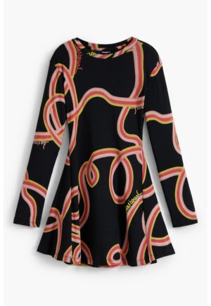 Rochie mini cu imprimeu si maneci lungi - Rosu/Negru