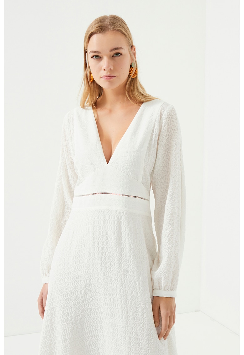 Rochie uni cu maneci lungi - Alb optic