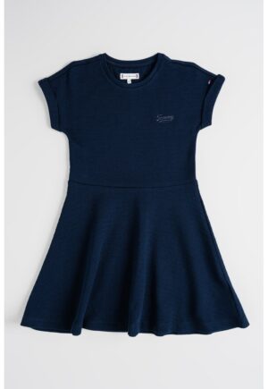 Rochie scurta din amestec de bumbac cu maneci scurte - Bleumarin