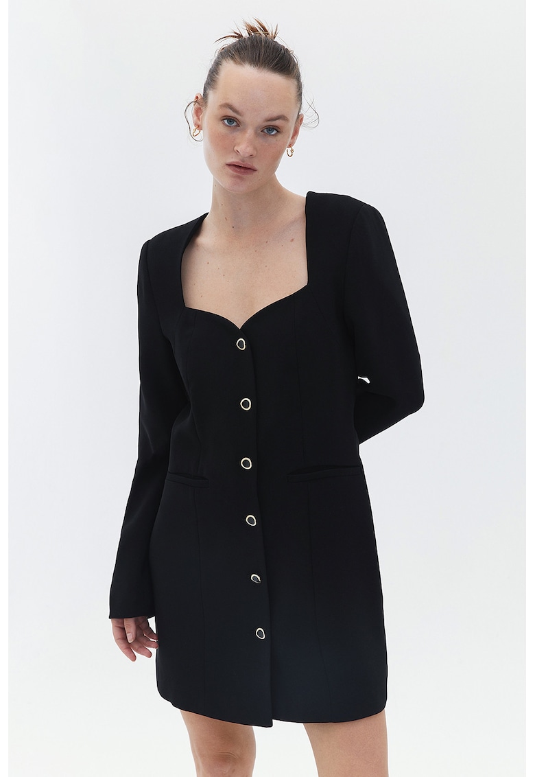 Rochie-sacou cu buzunare cu refilet - Negru
