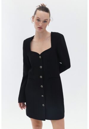 Rochie-sacou cu buzunare cu refilet - Negru