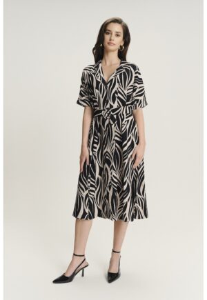 Rochie midi cu design si model - Negru/Maro nisip