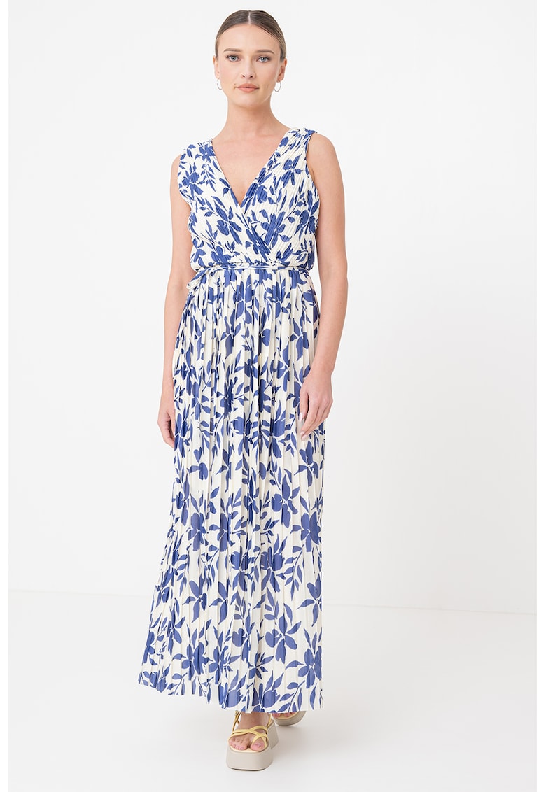 Rochie maxi plisata Elema - Albastru lavanda/Alb murdar