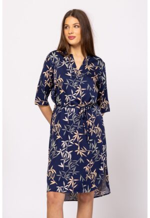 Rochie cu model si cordon in talie - Portocaliu pal/Bleumarin