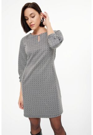 Rochie mini cu model geometric - Gri deschis/Alb optic