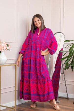 Rochie boho chic Daphne cu imprimeu ciclam floral