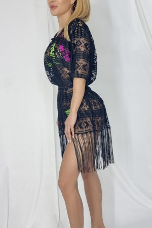 Rochie cardigan de plaja Eveea cu franjuri negru