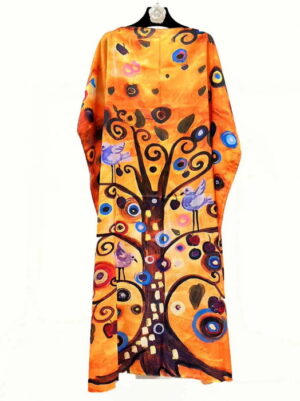 Rochie de plaja lunga tip poncho din matase cu reproducere dupa    Pomul Vietii    - Gustav Klimt